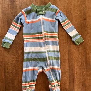 Two 3-6 month footie pajamas, one Hanna Andersson and one Burts Bees